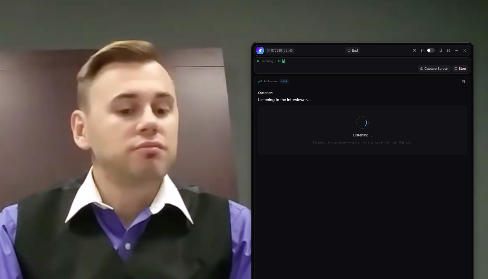 Myna streaming live answers during an interview